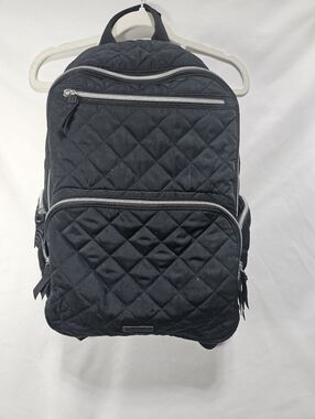 Vera Bradley Black Quilted Backpack Travel School Bag Lightweight Floral Lining